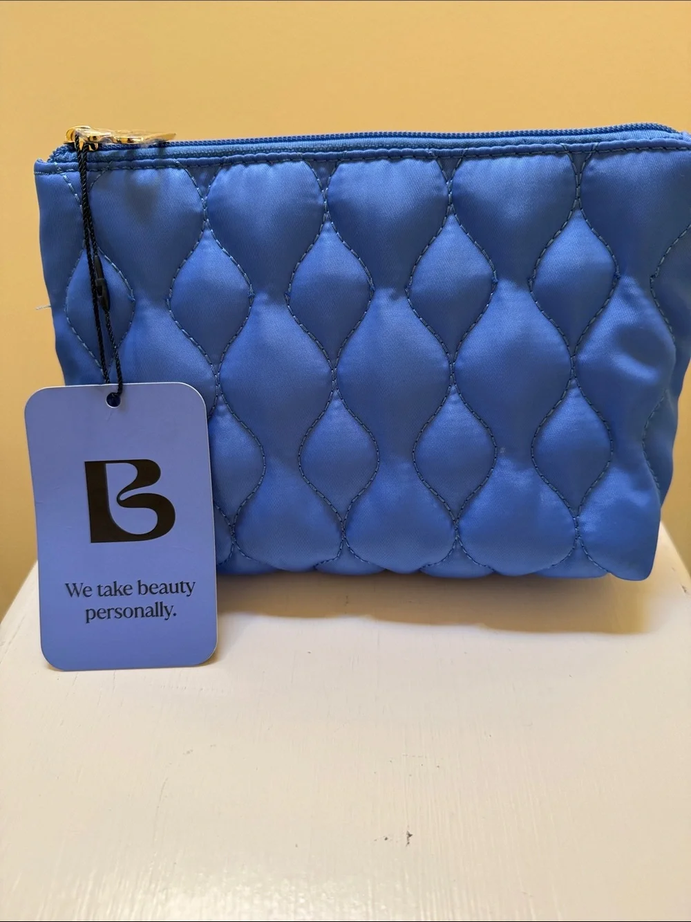 NWT Blue Mercury Quilted Cosmetic Pouch with Gold Zipper